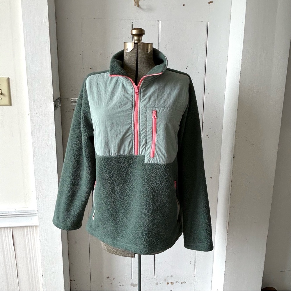 Te Verde Moss Green 1/4 Zip Fleece Pullover Sweatshirt